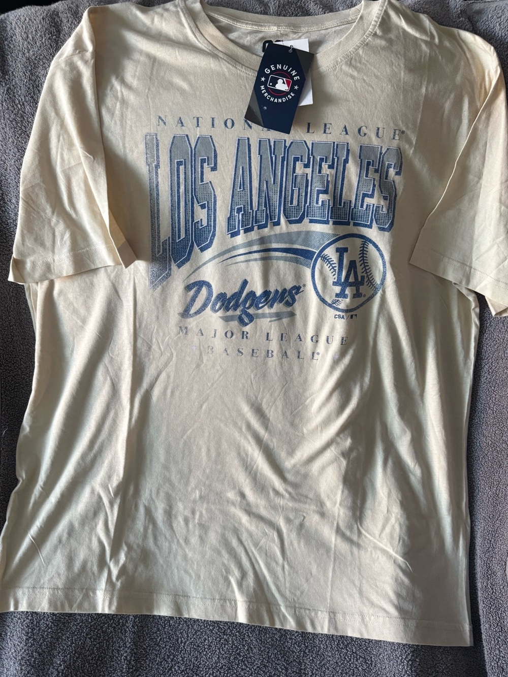 Los Angeles Dodgers Short Sleeve Crewneck Tee - Cream with Blue Logo
